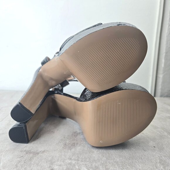 Steve Madden Chunky Platform Heels 8 Black Croc Dressy Formal High Heeled Shoes - Picture 8 of 12